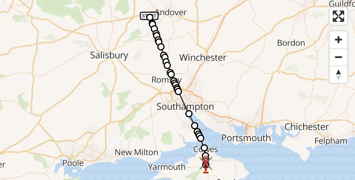 Flight route map: Air Ambulance Helicopter to St Marys Hospital Isle Of Wight, St Marys Hospital Isle Of Wight