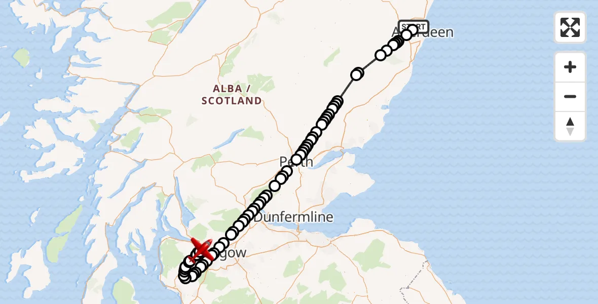 Flight route Air Ambulance Aircraft Aberdeen City - Glasgow Airport, 02 February 2026, 10:03