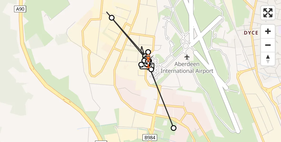 Flight route map: Coastguard Helicopter to Aberdeen International Airport, Aberdeen International Airport