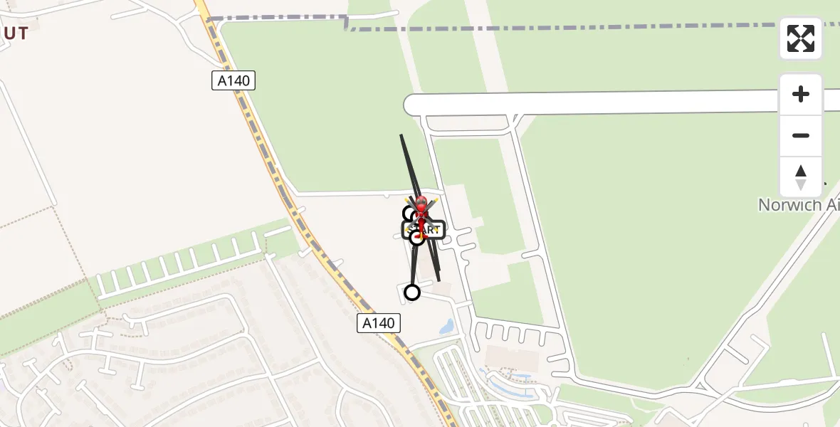 Flight route Air Ambulance Helicopter Norwich Airport - Norwich Airport, 02 February 2026, 11:02