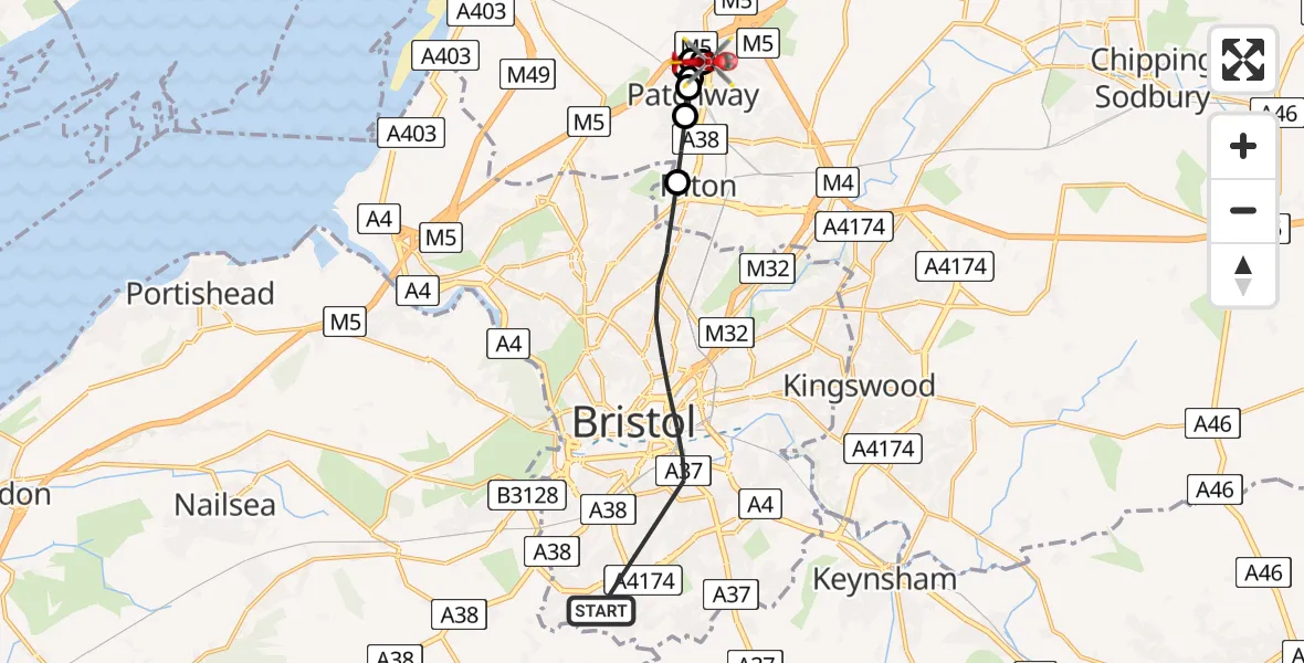 Flight route Air Ambulance Helicopter Bristol - Bristol, 02 February 2026, 11:39