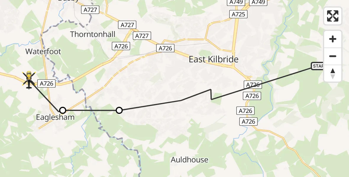 Flight route Police Helicopter East Kilbride - Waterfoot, 02 February 2026, 11:50
