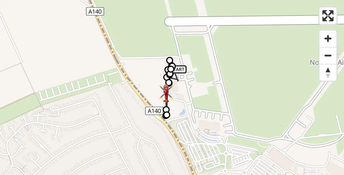 Routekaart van de vlucht: Air Ambulance Helicopter to Norwich, Gambling Close