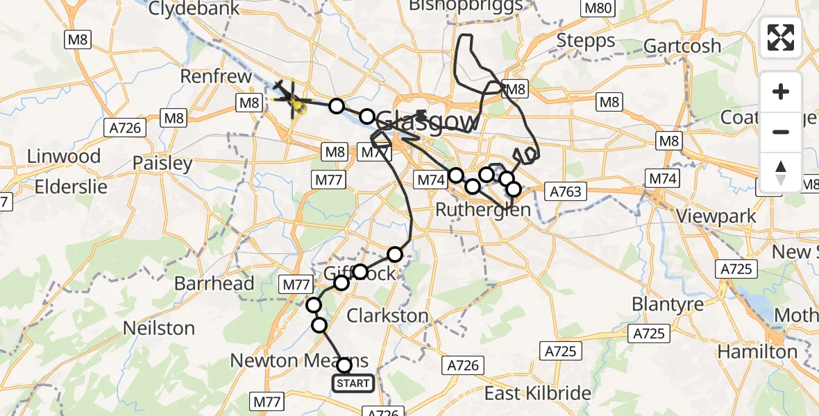 Routekaart van de vlucht: Police Helicopter to Glasgow, Clydeholm Road