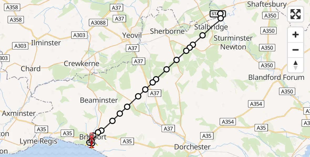Routekaart van de vlucht: Air Ambulance Helicopter to Eype, Watton Park