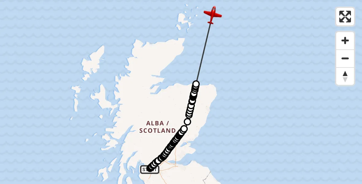 Flight route Air Ambulance Aircraft Glasgow Airport - North Sea, 02 February 2026, 12:18