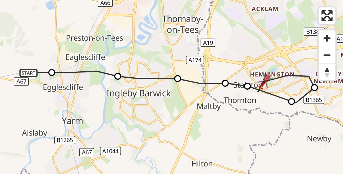 Routekaart van de vlucht: Air Ambulance Helicopter to Middlesbrough, Eskdale