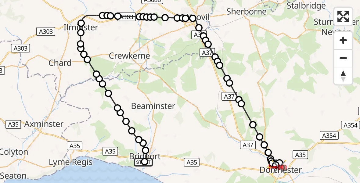 Routekaart van de vlucht: Air Ambulance Helicopter to Dorchester, Poundbury Road