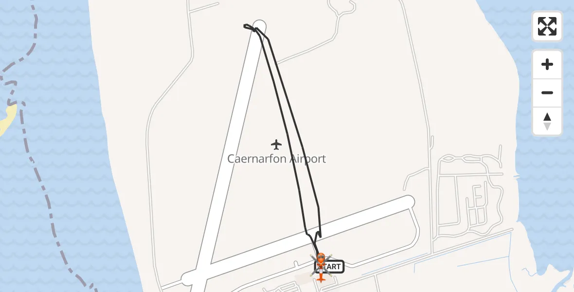 Flight route Coastguard Helicopter Caernarfon Airport - Caernarfon Airport, 02 February 2026, 13:17
