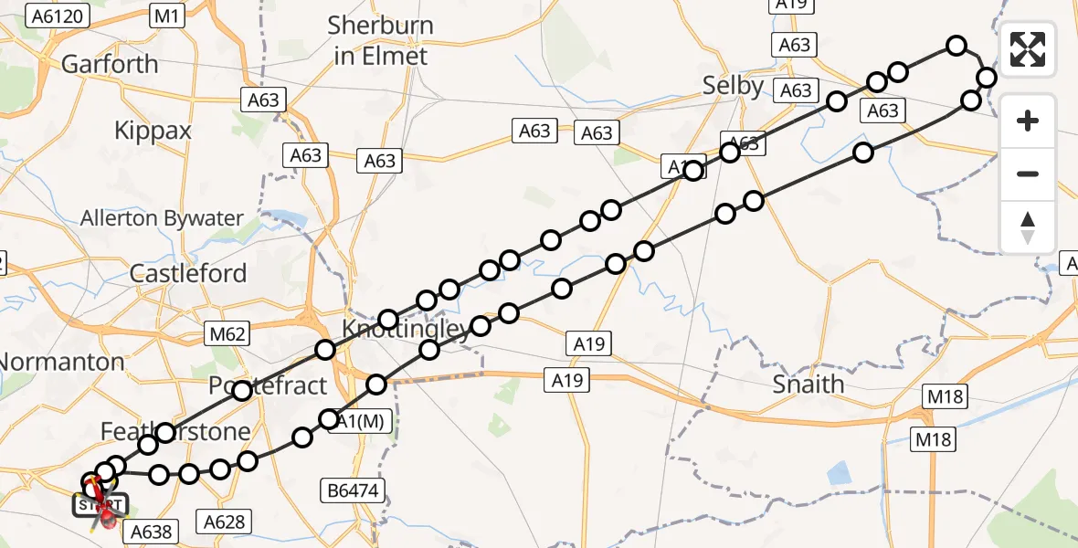 Flight route Air Ambulance Helicopter YAA Nostell Helicopter Port - YAA Nostell Helicopter Port, 02 February 2026, 13:23