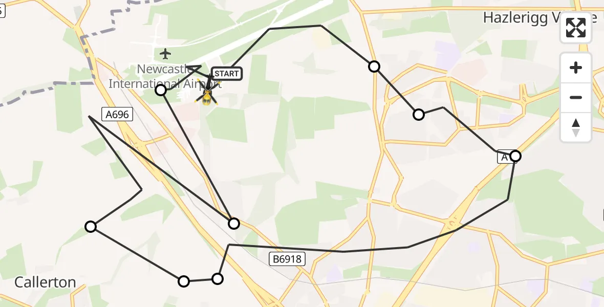Flight route Police Helicopter Newcastle International Airport - Newcastle International Airport, 02 February 2026, 14:15