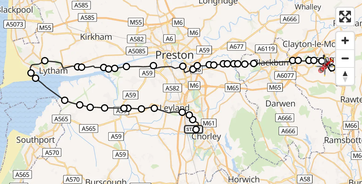 Routekaart van de vlucht: Air Ambulance Helicopter to Accrington, Bath Street