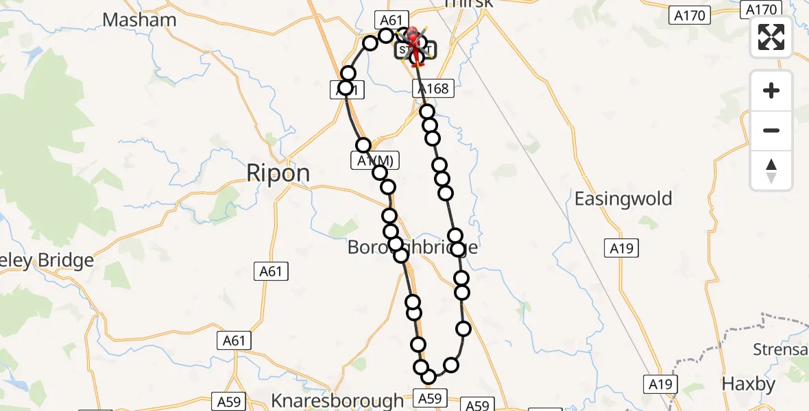 Flight route Air Ambulance Helicopter RAF Topcliffe - RAF Topcliffe, 02 February 2026, 14:42