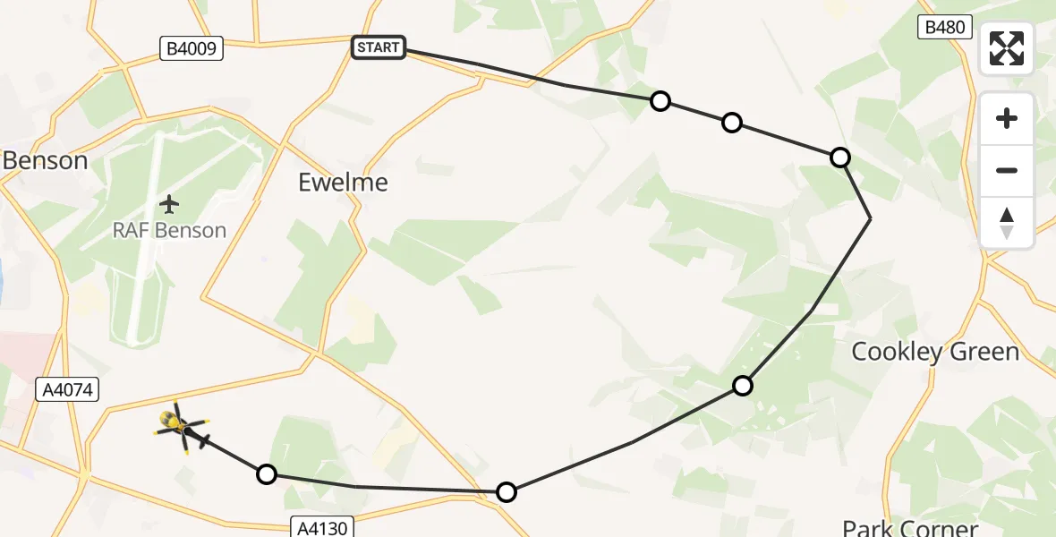 Routekaart van de vlucht: Police Helicopter to Benson, Clack's Lane