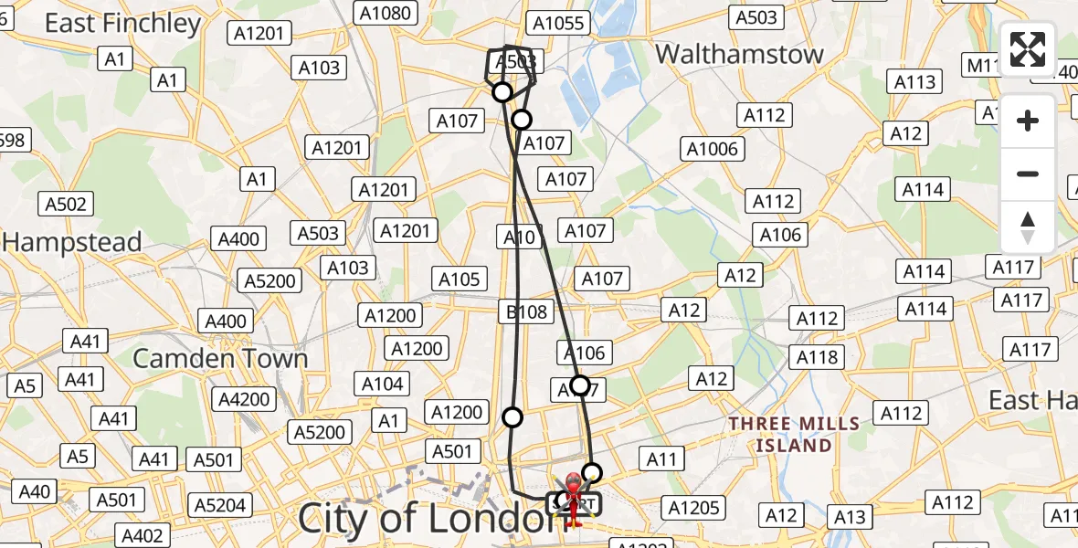 Flight route Air Ambulance Helicopter Royal London Hospital - Royal London Hospital, 02 February 2026, 15:05