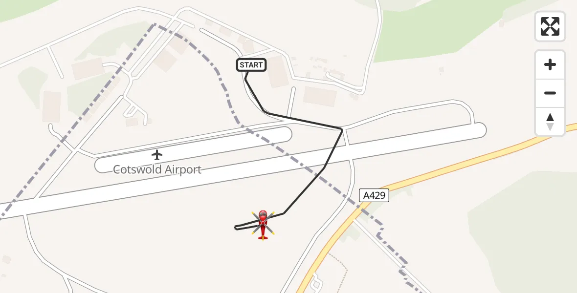 Flight route Air Ambulance Helicopter Cotswold Airport - Cotswold Airport, 02 February 2026, 15:26