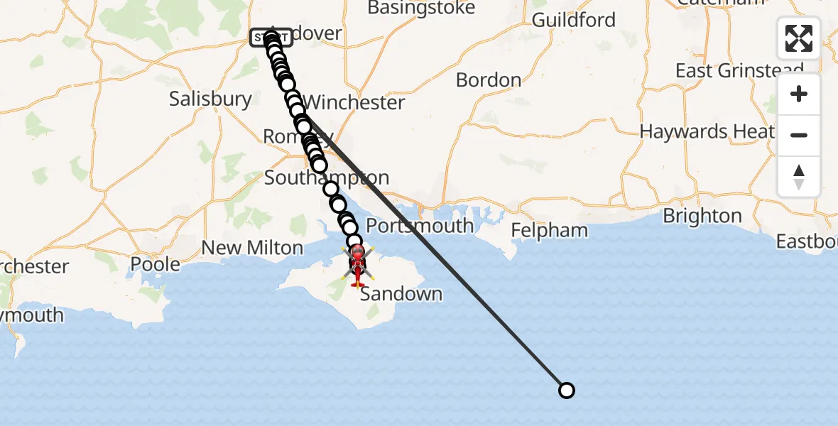 Flight route Air Ambulance Helicopter Thruxton - St Marys Hospital Isle Of Wight, 02 February 2026, 15:27