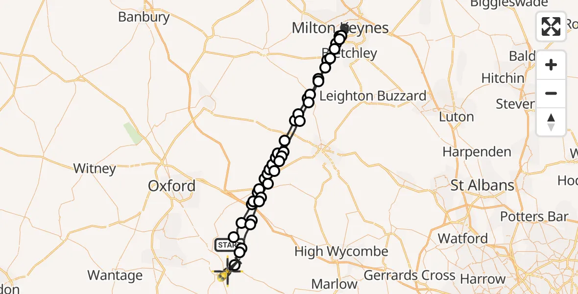Flight route Police Helicopter Newington - Crowmarsh Gifford, 02 February 2026, 15:37