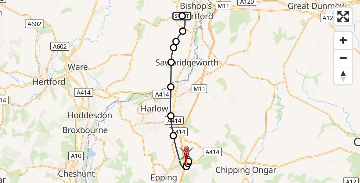 Routekaart van de vlucht: Air Ambulance Helicopter to North Weald Airfield, North Weald Airfield