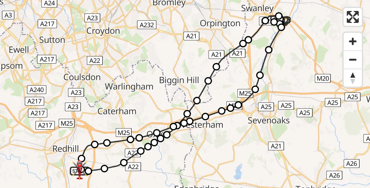Flight route Air Ambulance Helicopter Redhill Aerodrome - Redhill Aerodrome, 02 February 2026, 15:48
