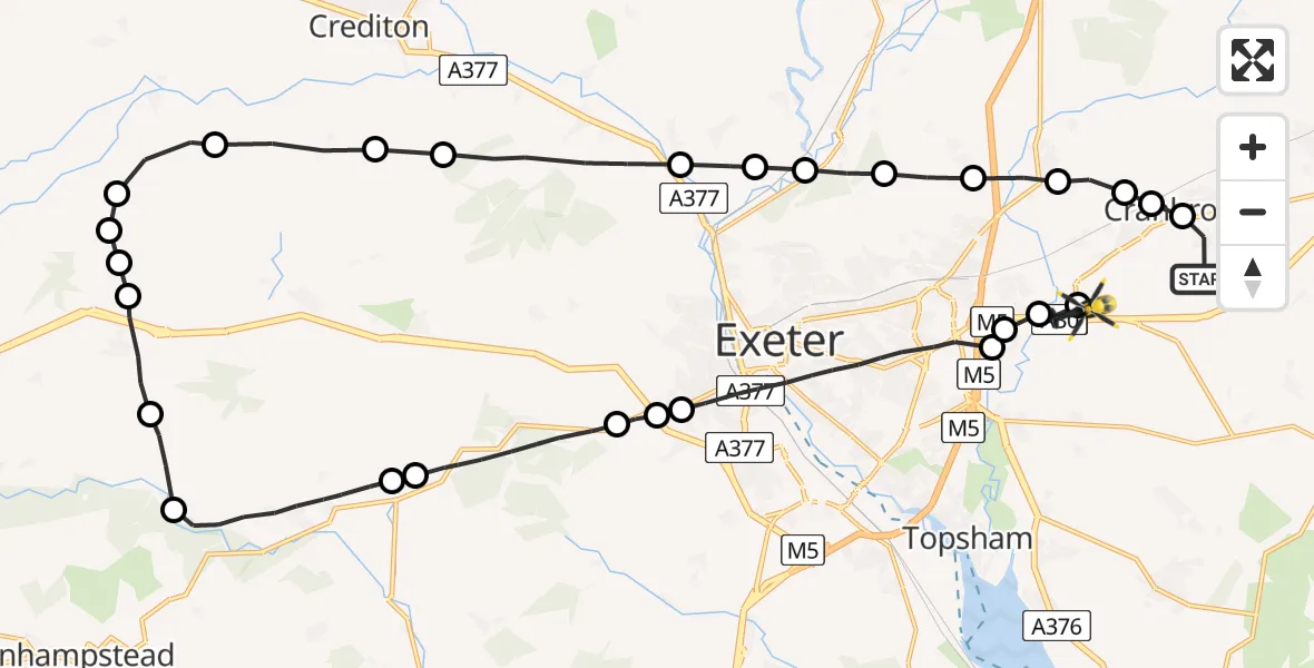 Flight route Police Helicopter Rockbeare - Clyst Honiton, 02 February 2026, 16:17