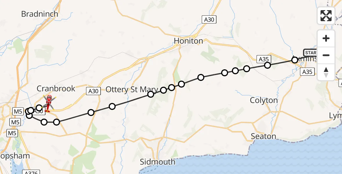 Routekaart van de vlucht: Air Ambulance Helicopter to Exeter International Airport, Exeter International Airport