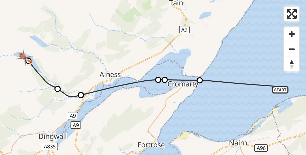 Flight route Coastguard Helicopter North Sea - Loch Glass, 02 February 2026, 16:46