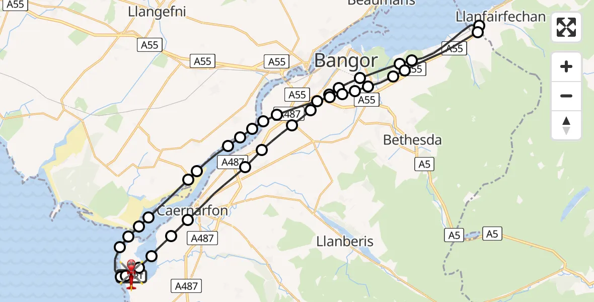 Routekaart van de vlucht: Air Ambulance Helicopter to Caernarfon Airport