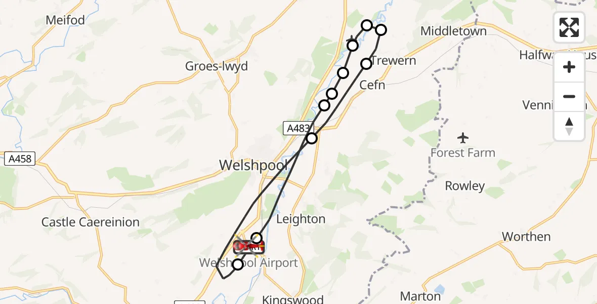 Flight route Air Ambulance Helicopter Welshpool Airport - Welshpool Airport, 02 February 2026, 16:54