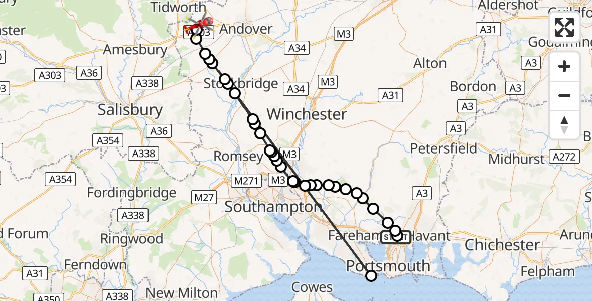 Routekaart van de vlucht: Air Ambulance Helicopter to Kimpton, Snoddington Lane