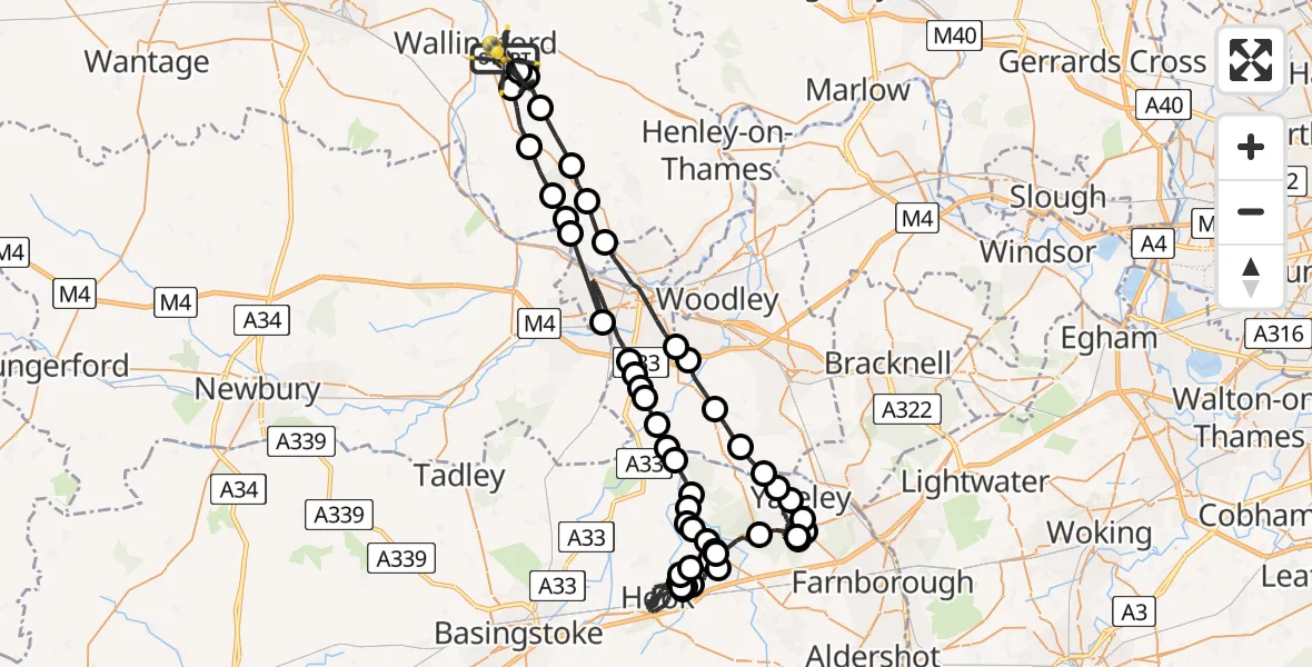 Flight route Police Helicopter Crowmarsh Gifford - Crowmarsh Gifford, 02 February 2026, 17:07