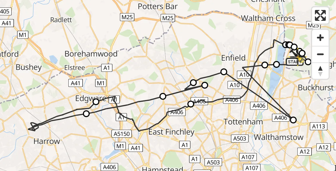 Routekaart van de vlucht: Police Helicopter to Sewardstonebury, Daws Hill