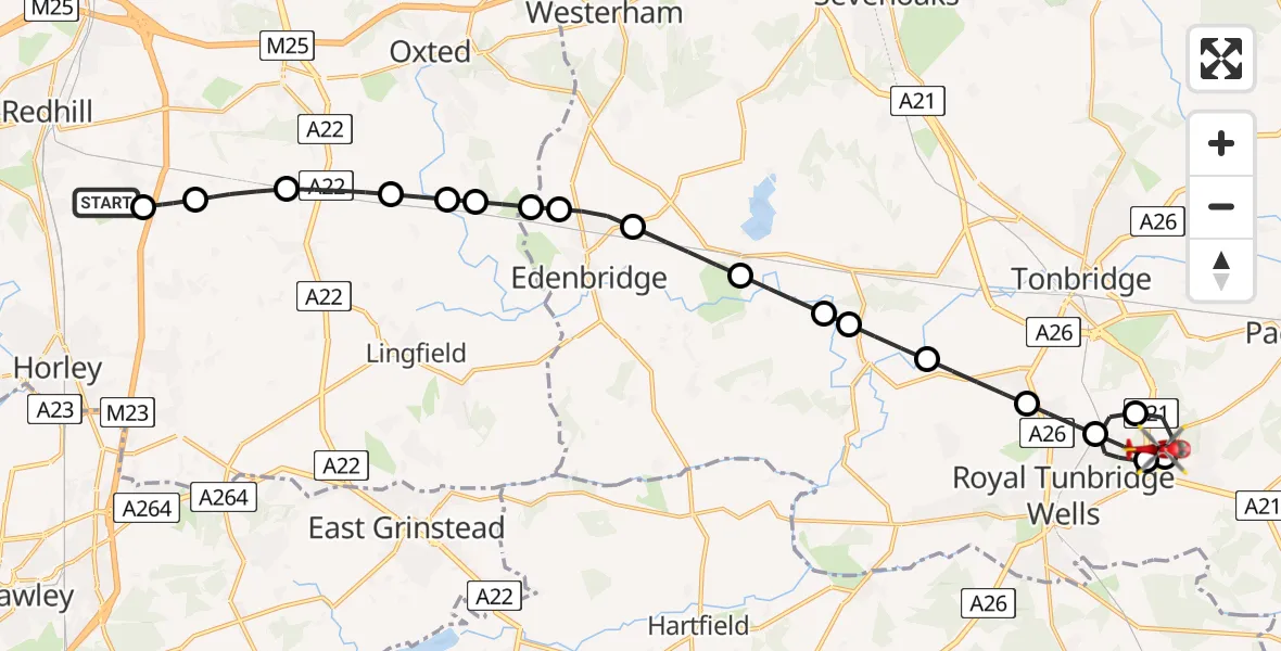 Routekaart van de vlucht: Air Ambulance Helicopter to Pembury, Tonbridge Road