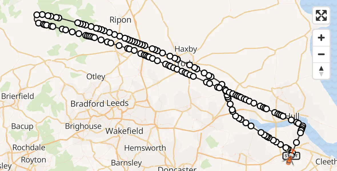 Flight route Coastguard Helicopter Humberside Airport - Humberside Airport, 02 February 2026, 17:35