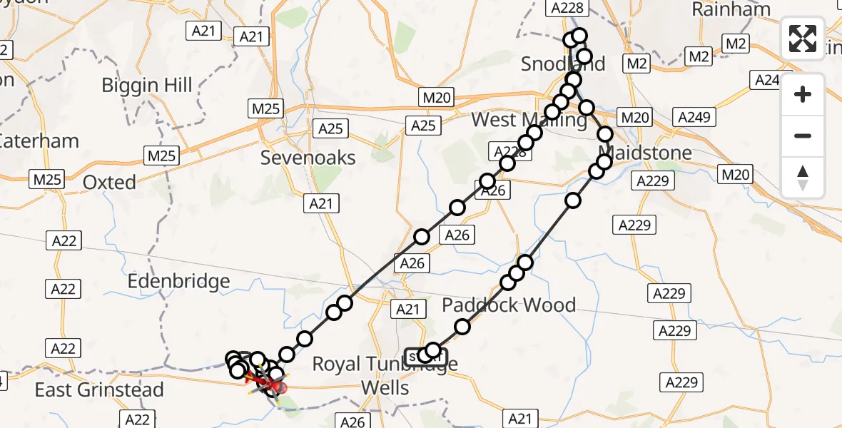 Routekaart van de vlucht: Air Ambulance Helicopter to Speldhurst, Ashurst Hill
