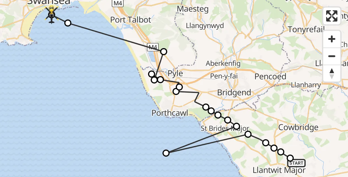 Routekaart van de vlucht: Police Helicopter to Swansea