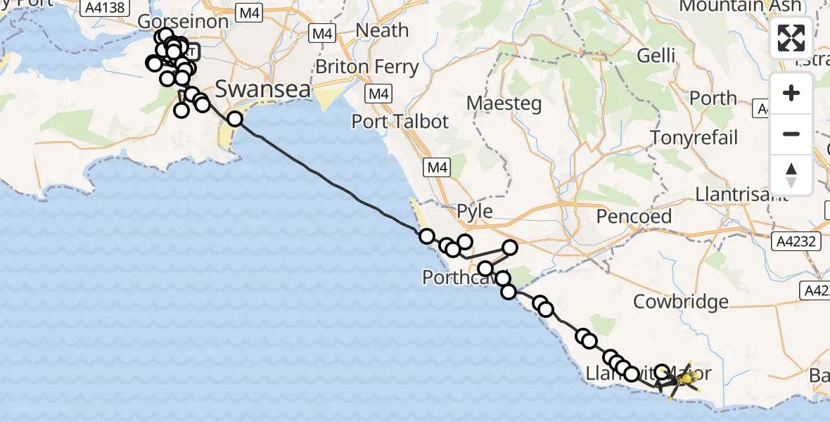 Routekaart van de vlucht: Police Helicopter to MOD St Athan, MOD St Athan