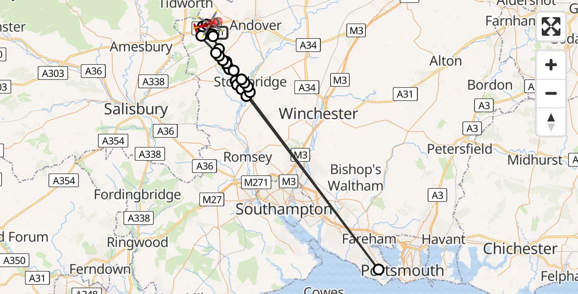 Flight route Air Ambulance Helicopter Thruxton - Thruxton Aerodrome, 02 February 2026, 18:04