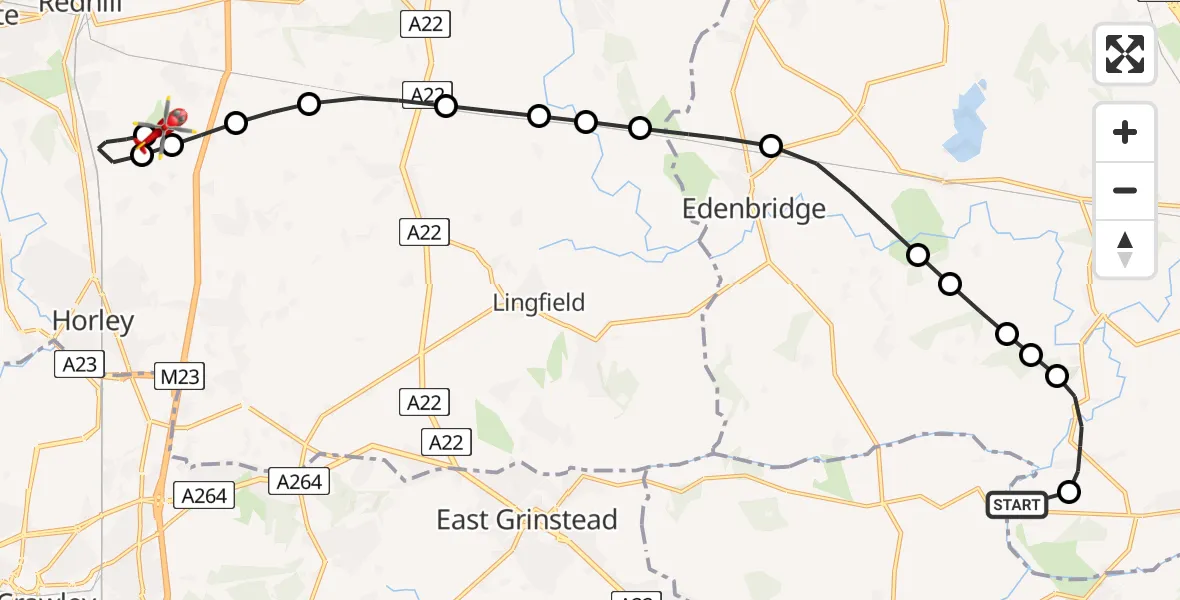 Routekaart van de vlucht: Air Ambulance Helicopter to Redhill Aerodrome, Redhill Aerodrome