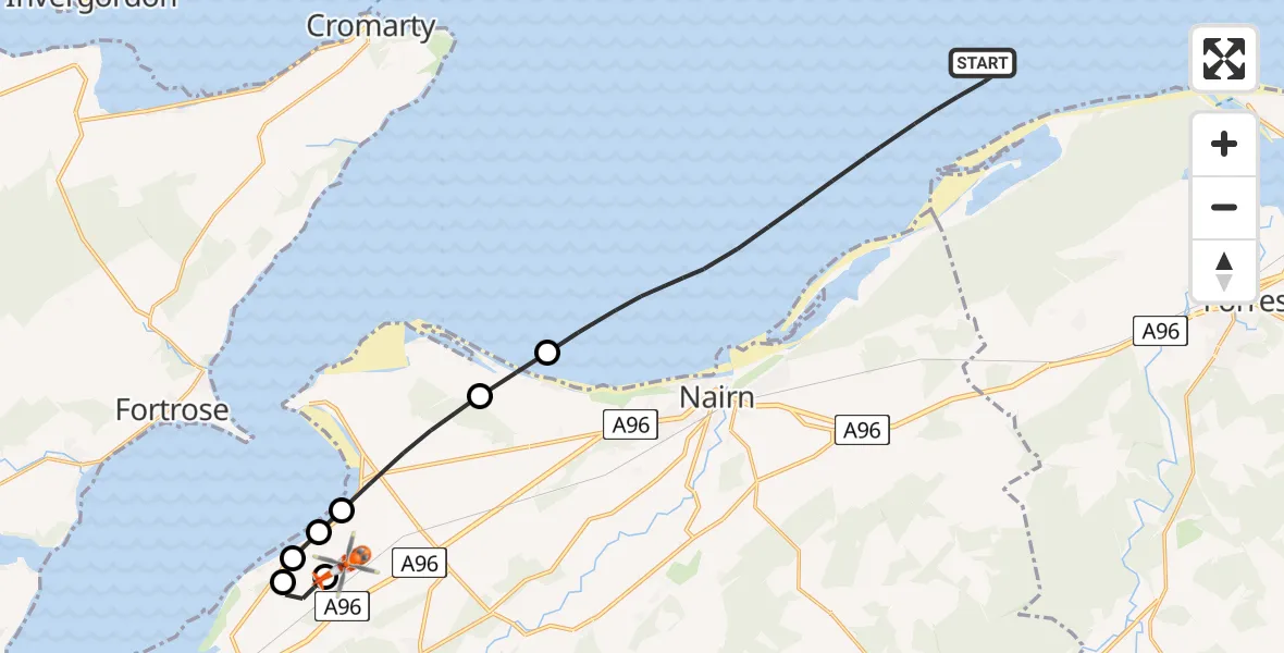 Flight route Coastguard Helicopter North Sea - Inverness Airport, 02 February 2026, 18:14
