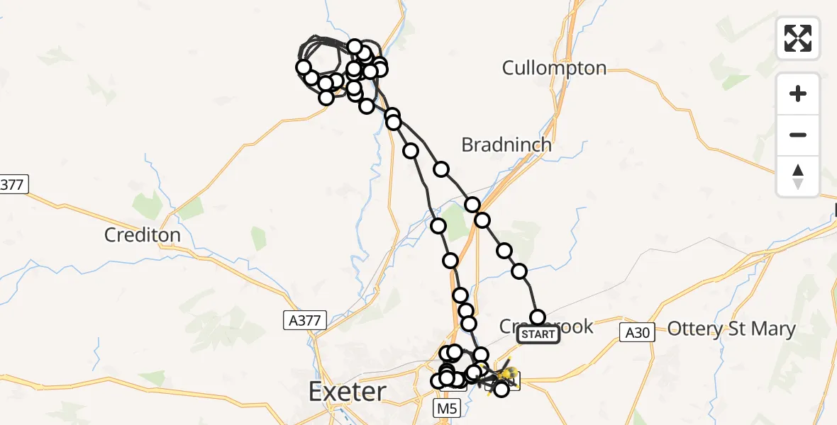 Flight route Police Helicopter Cranbrook - Clyst Honiton, 02 February 2026, 18:27