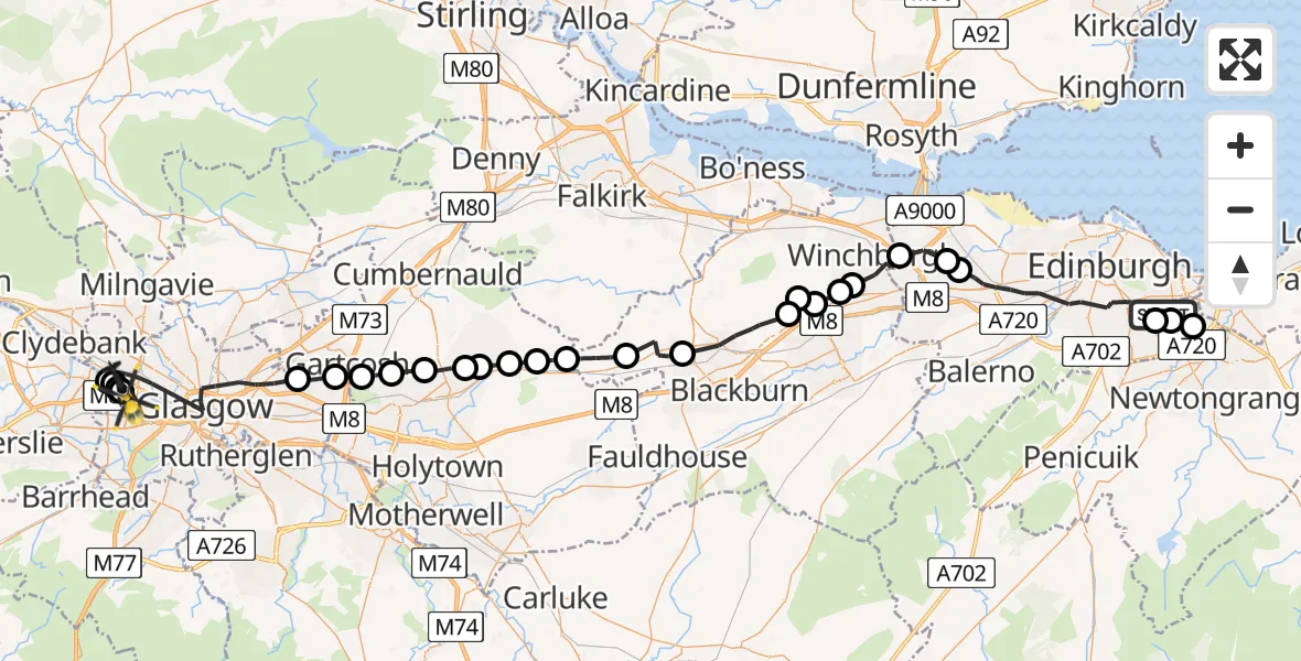 Routekaart van de vlucht: Police Helicopter to Glasgow, Renfrew Road