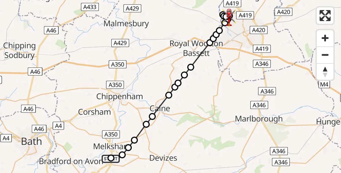 Routekaart van de vlucht: Air Ambulance Helicopter to Blunsdon St Andrew, Westfield Way