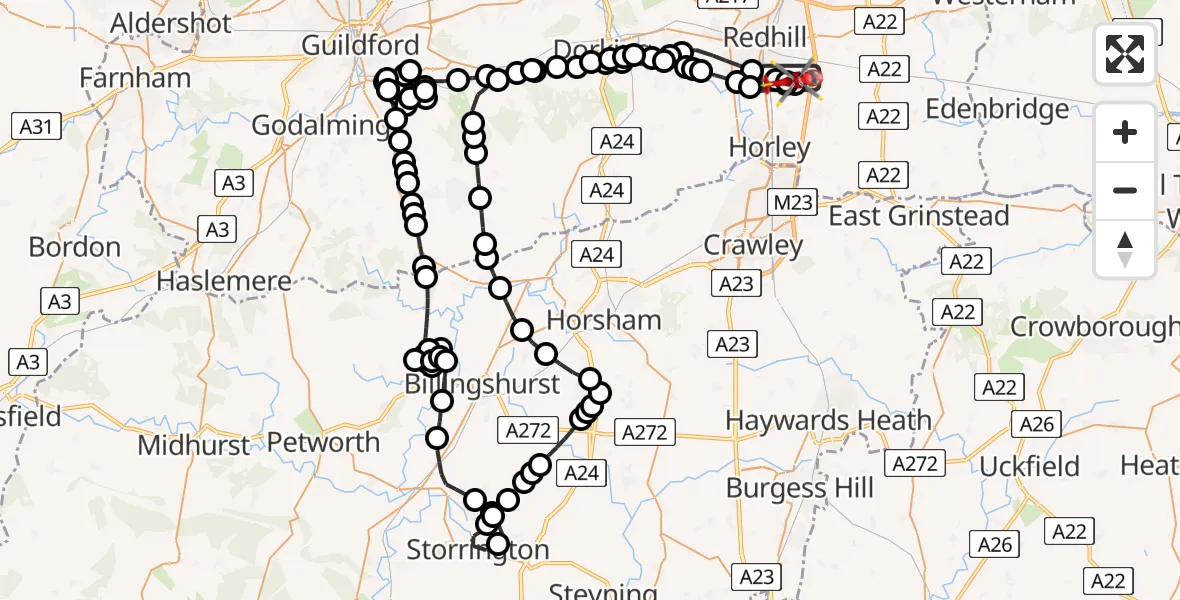 Flight route Air Ambulance Helicopter Redhill Aerodrome - Redhill Aerodrome, 02 February 2026, 20:24