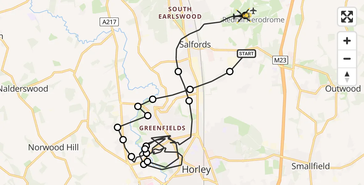 Flight route Police Helicopter Reigate and Banstead - Redhill Aerodrome, 02 February 2026, 21:40