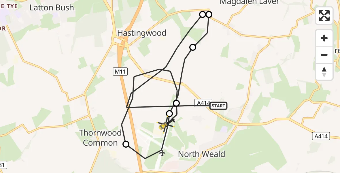 Routekaart van de vlucht: Police Helicopter to North Weald Airfield