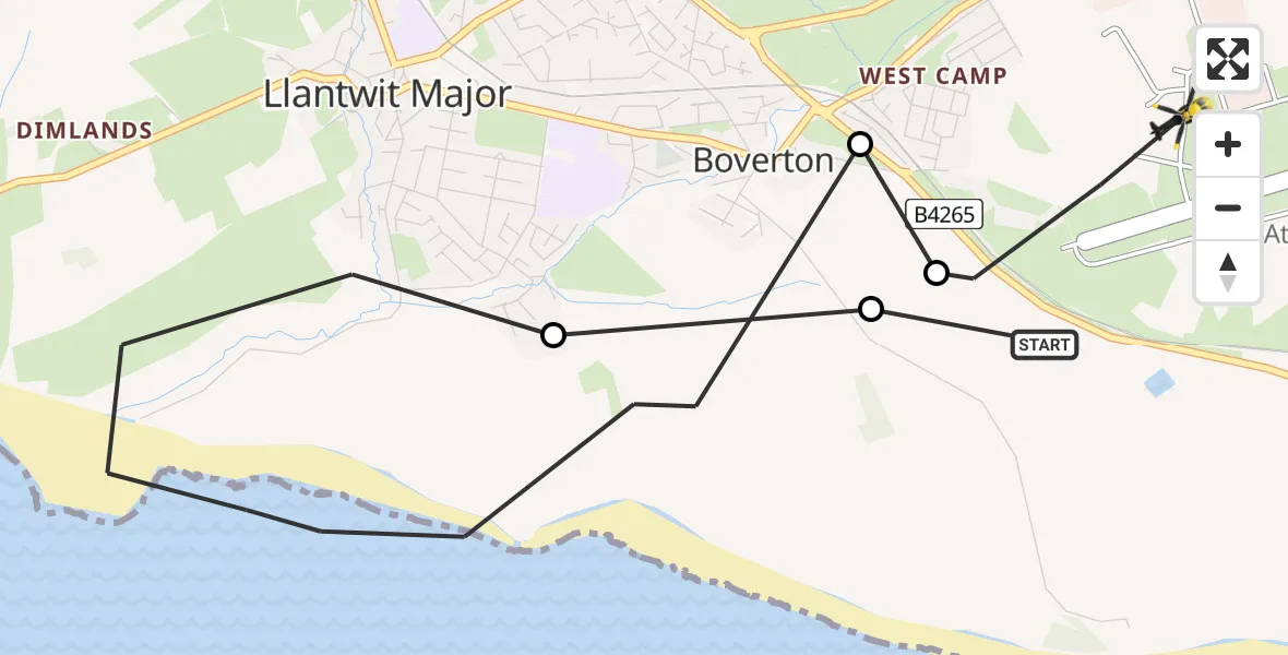 Flight route Police Helicopter MOD St Athan - MOD St Athan, 02 February 2026, 23:02