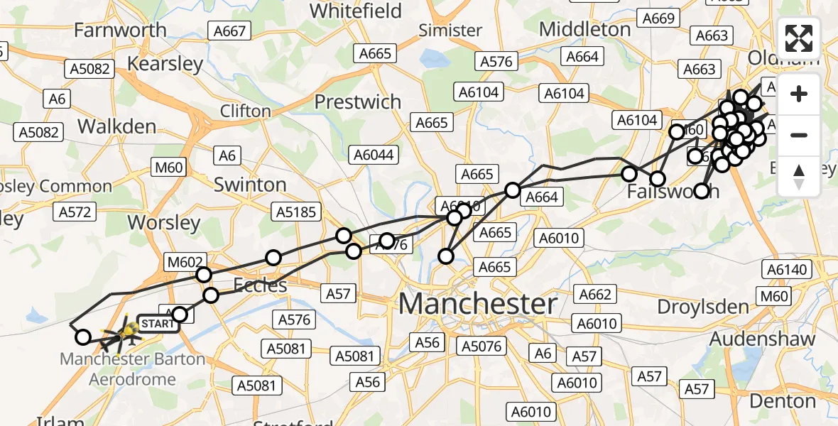 Flight route Police Helicopter Manchester Barton Aerodrome - Manchester Barton Aerodrome, 02 February 2026, 23:14
