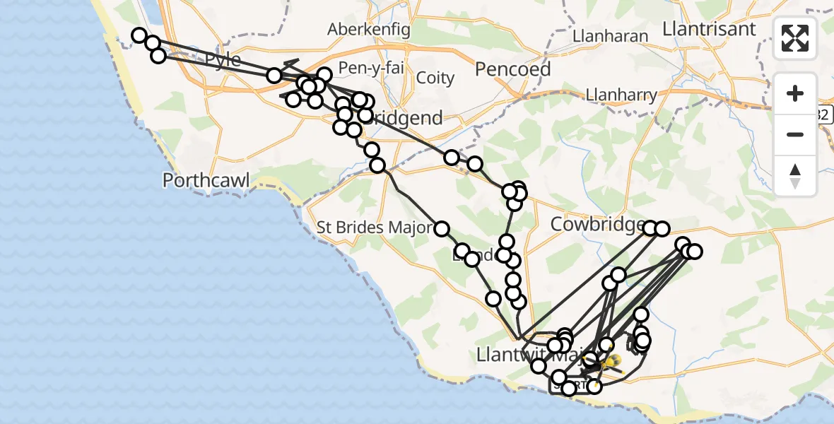 Flight route Police Helicopter Llantwit Major - MOD St Athan, 02 February 2026, 23:37