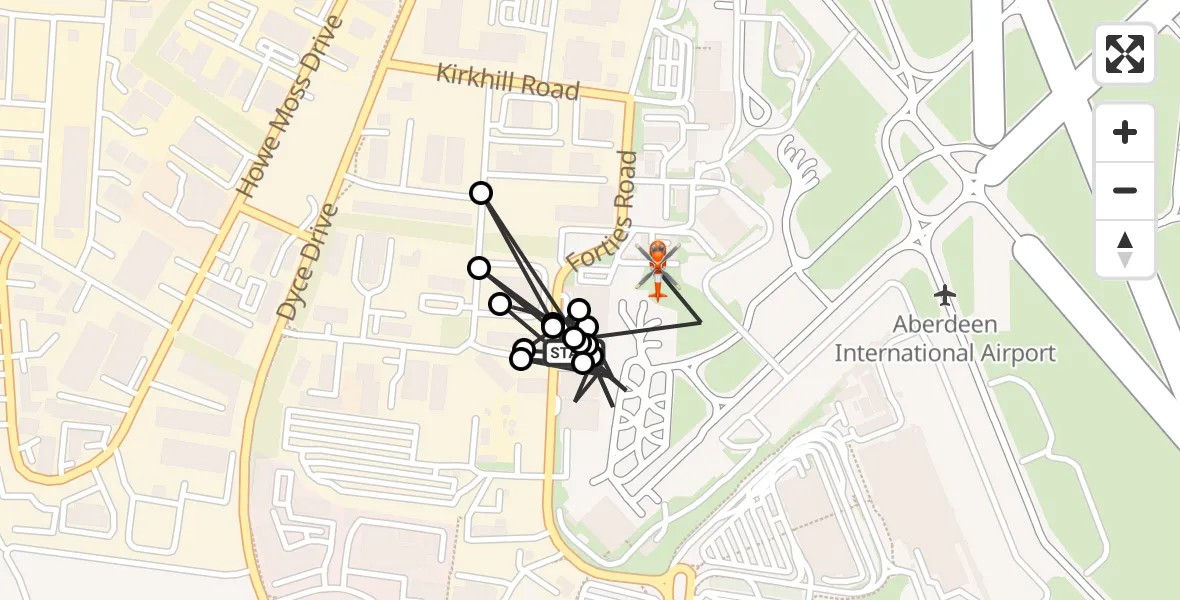 Flight route map: Coastguard Helicopter to Aberdeen International Airport, Aberdeen International Airport